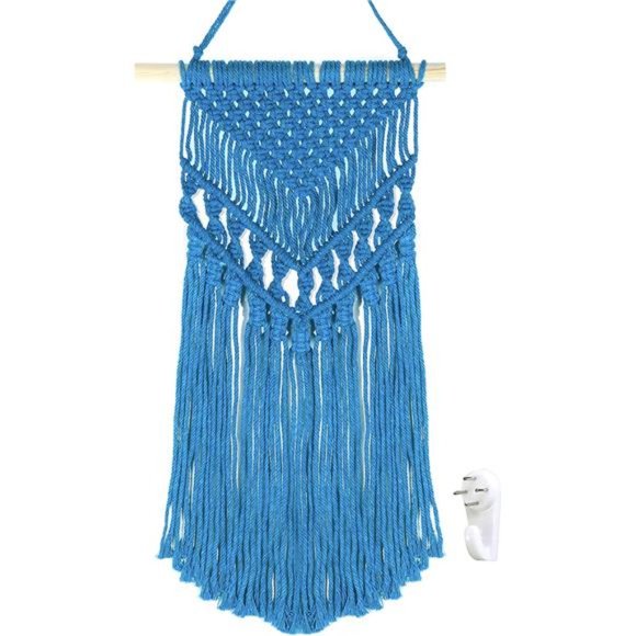 Macrame Wall Hanging Blue Small Macrame Wall Décor Handmade Woven Boho Chic